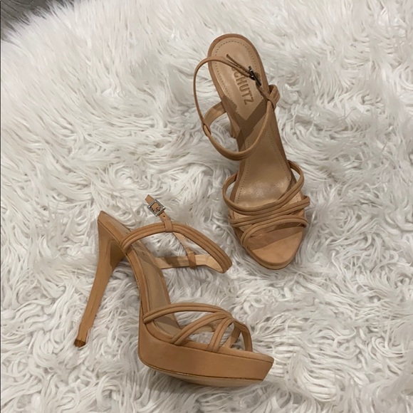 NEW • Schutz • Bogga Strap Suede Sandal Pumps Tan - Picture 7 of 9